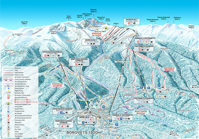 Slope map of Borovets ski resort