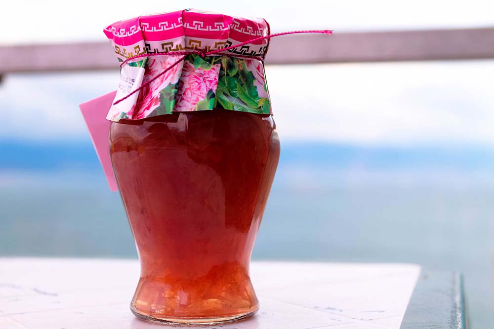 Rose honey in a beautiful glass jar, Nessebar, Bulgaria