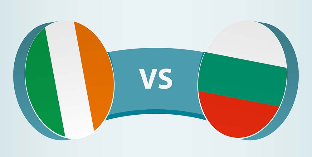 Cost of living comparison between Ireland and Bulgaria Ireland versus Bulgaria flags comparison graphic illustrating significant cost of living differences between countries according to 2024 Eurostat data