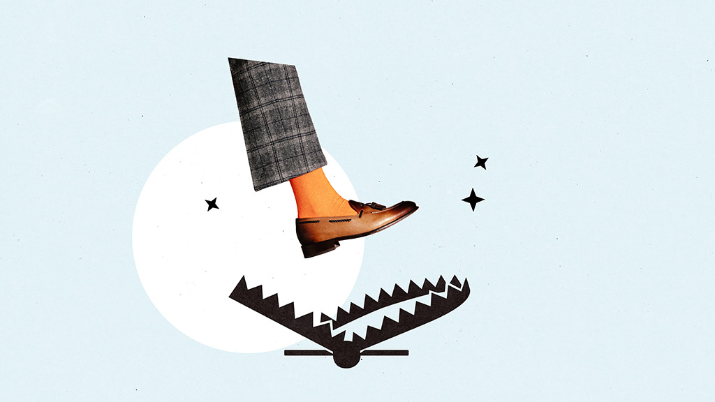 Graphic image of a foot stepping into a bear trap, warning of hidden risks in property transactions in Bulgaria