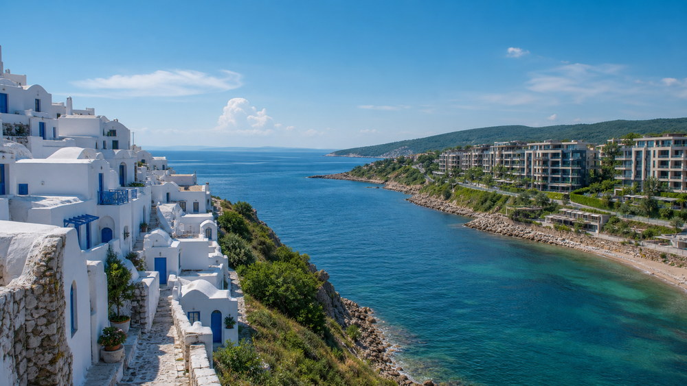 Coastal architecture in Greece and Bulgaria: different homes and resort streets